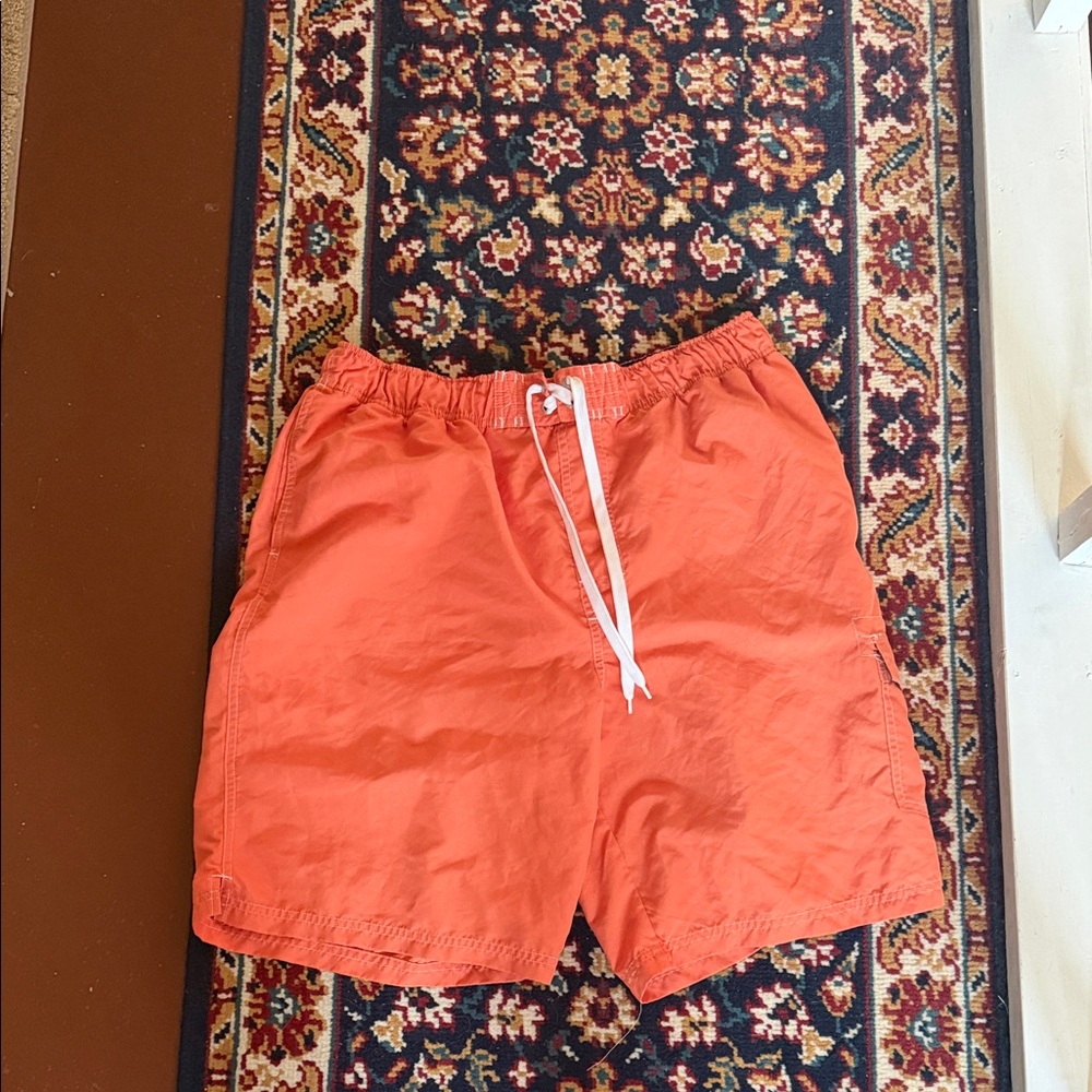 Men's Drawstring Swim Trunks in Coral Orange